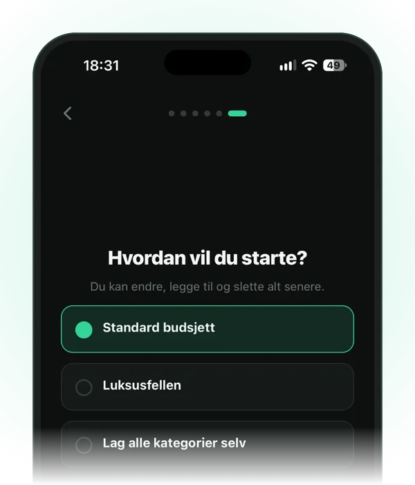 Velg en ferdig budsjettmal i Spire: Standard budsjett, Luksusfellen eller lag selv