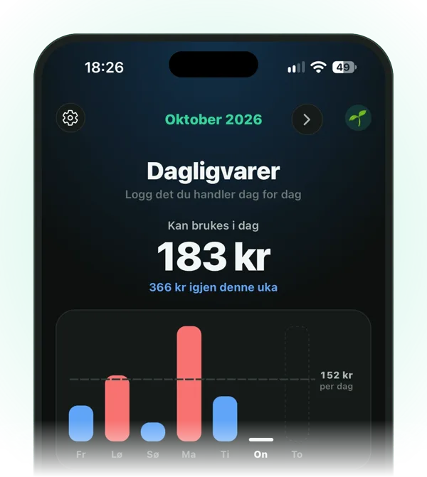 Dagligvarer i Spire: kan brukes i dag 183 kr, med ukegraf